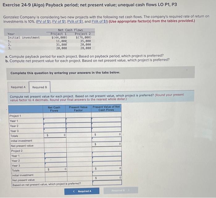 Solved Exercise Algo Payback Period Net Present Chegg