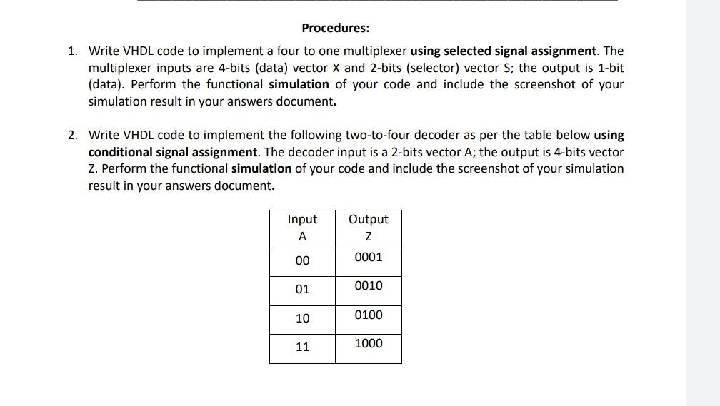 Solved Procedures Write Vhdl Code To Implement A Four To Chegg