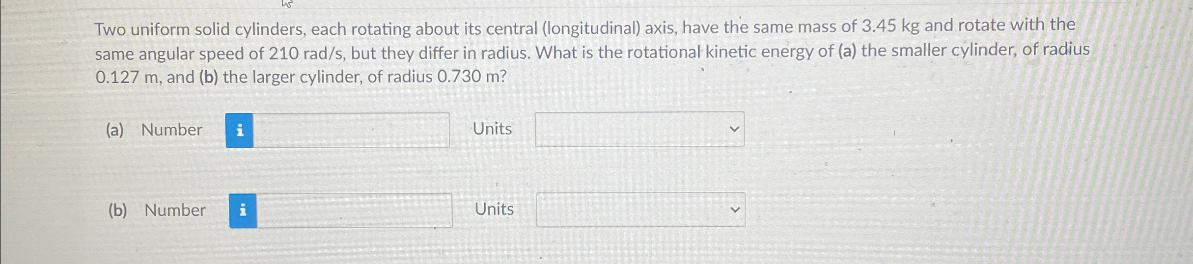 Solved Two Uniform Solid Cylinders Each Rotating About Its Chegg