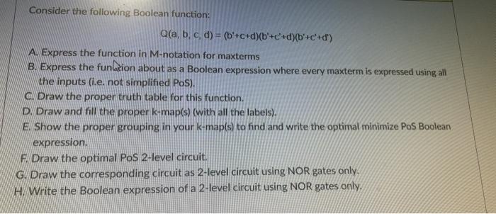 Solved Consider The Following Boolean Function Chegg