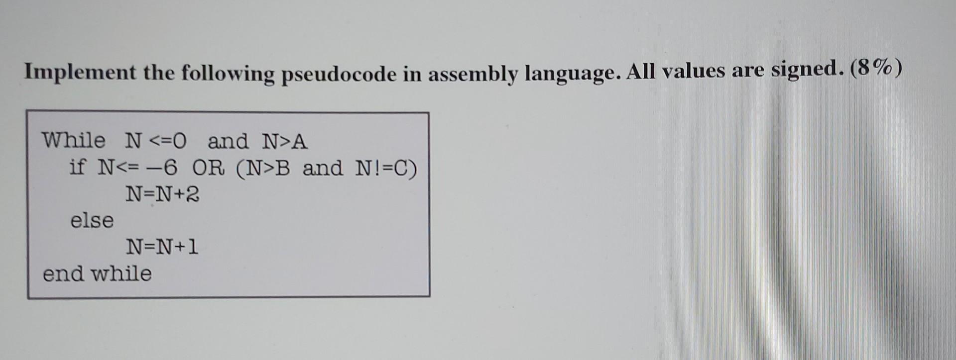 Solved Implement The Following Pseudocode In Assembly Chegg