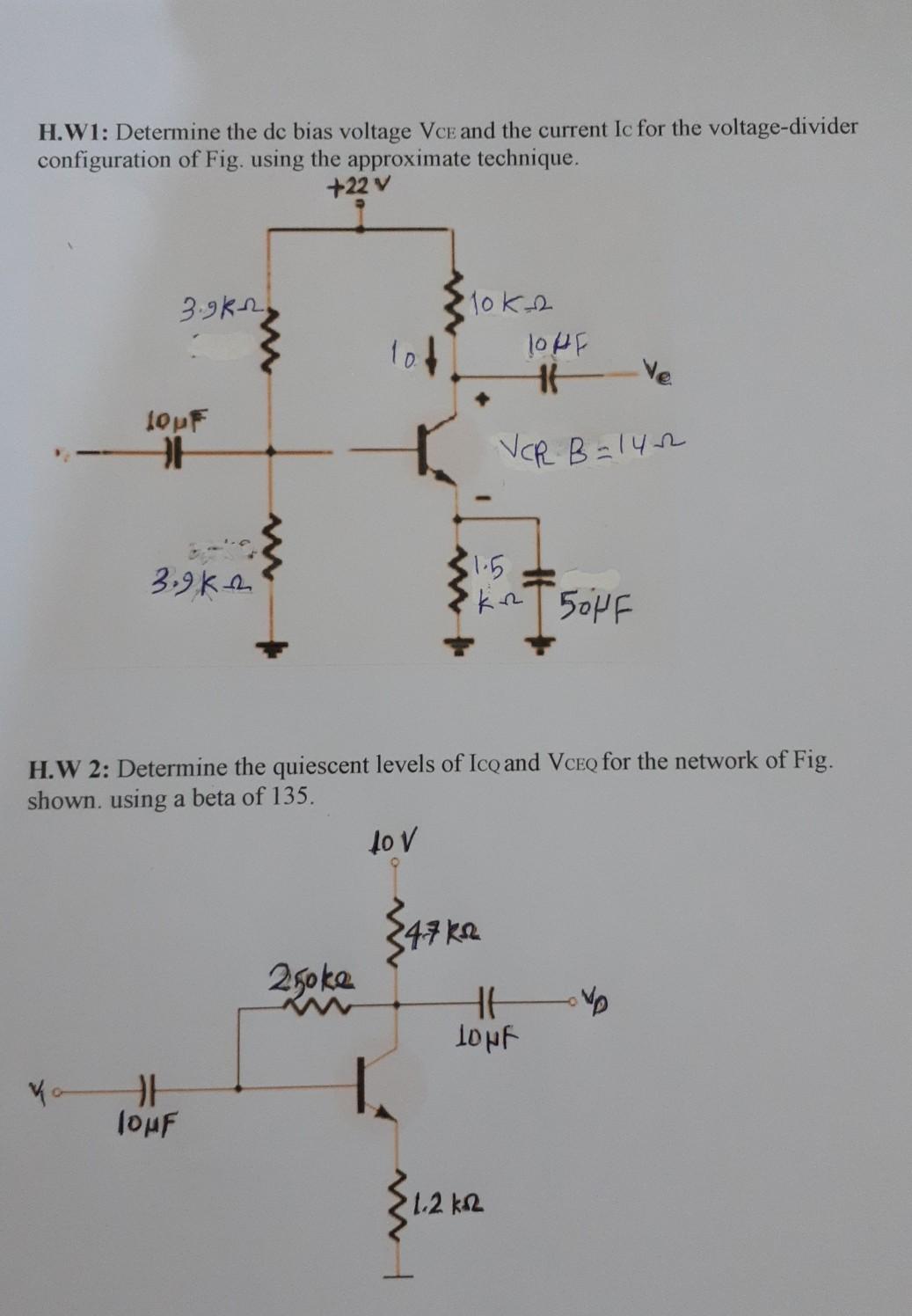 Solved H W Determine The Dc Bias Voltage Vce And The Chegg