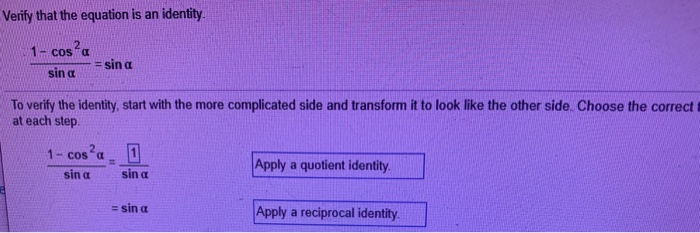 Solved Verify That The Equation Is An Identity Cosa Chegg