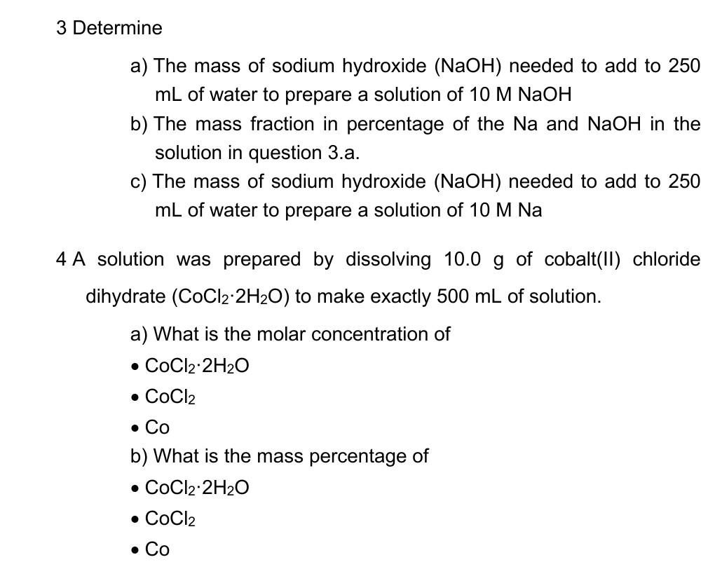 Solved 3 Determine A The Mass Of Sodium Hydroxide NaOH Chegg