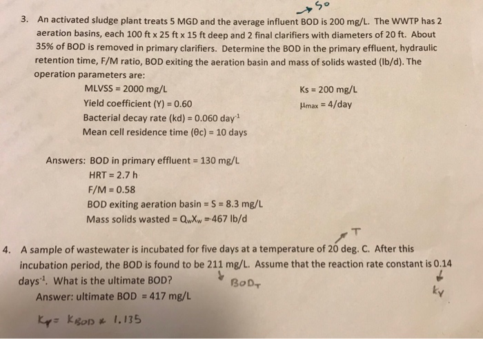 Solved So 3 An Activated Sludge Plant Treats 5 MGD And The Chegg