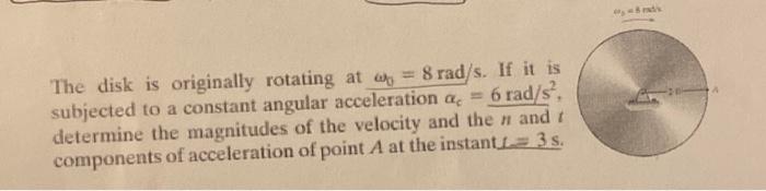 Solved The disk is originally rotating at ω0 8rad s If it Chegg