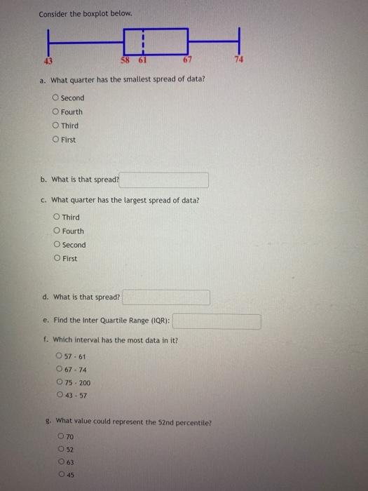 Solved Consider The Boxplot Below 43 58 61 A What Quarter Chegg