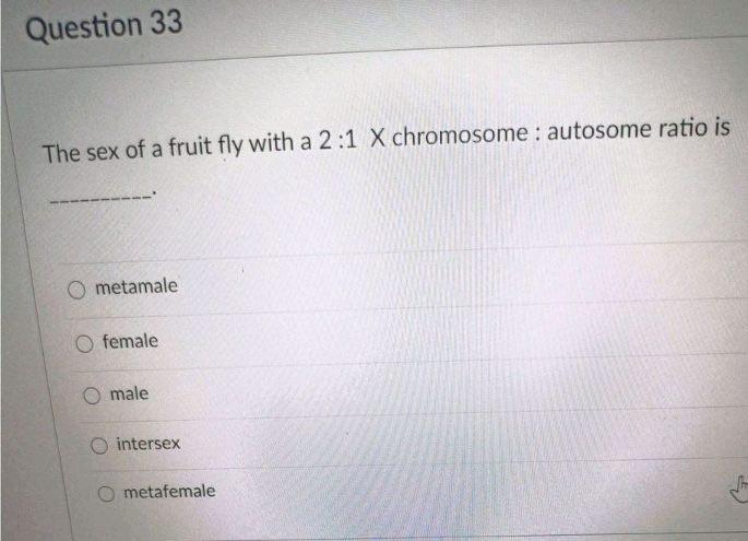 Solved Question The Sex Of A Fruit Fly With A Chegg