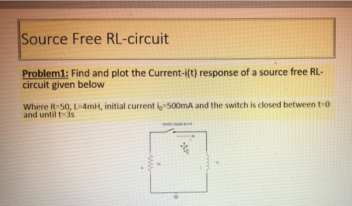 Solved Source Free Rl Circuit Problem Find And Plot The Chegg