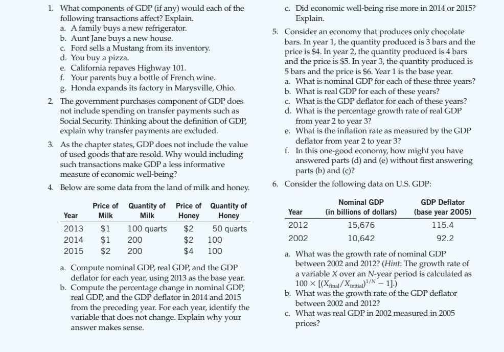 Solved 1 What Components Of GDP If Any Would Each Of The Chegg