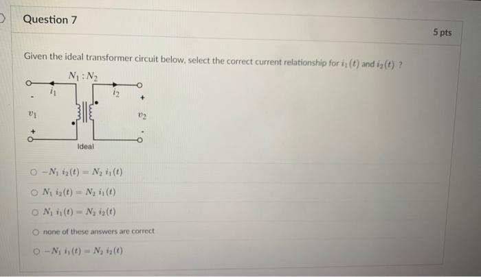 Solved Given The Ideal Transformer Circuit Below Select The Chegg