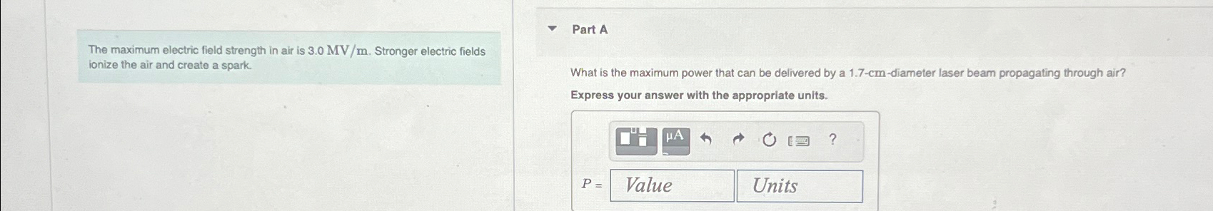 Solved The Maximum Electric Field Strength In Air Is Mvm Chegg