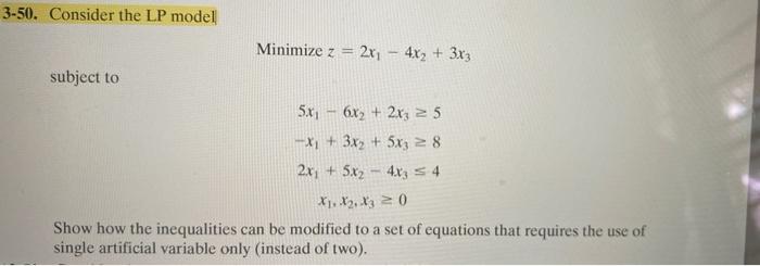 Solved 3 50 Consider The LP Modell Minimize Z 2x 4x2 Chegg