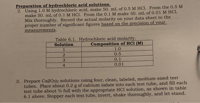 Solved Preparation Of Hydrochloric Acid Solutions Using Chegg