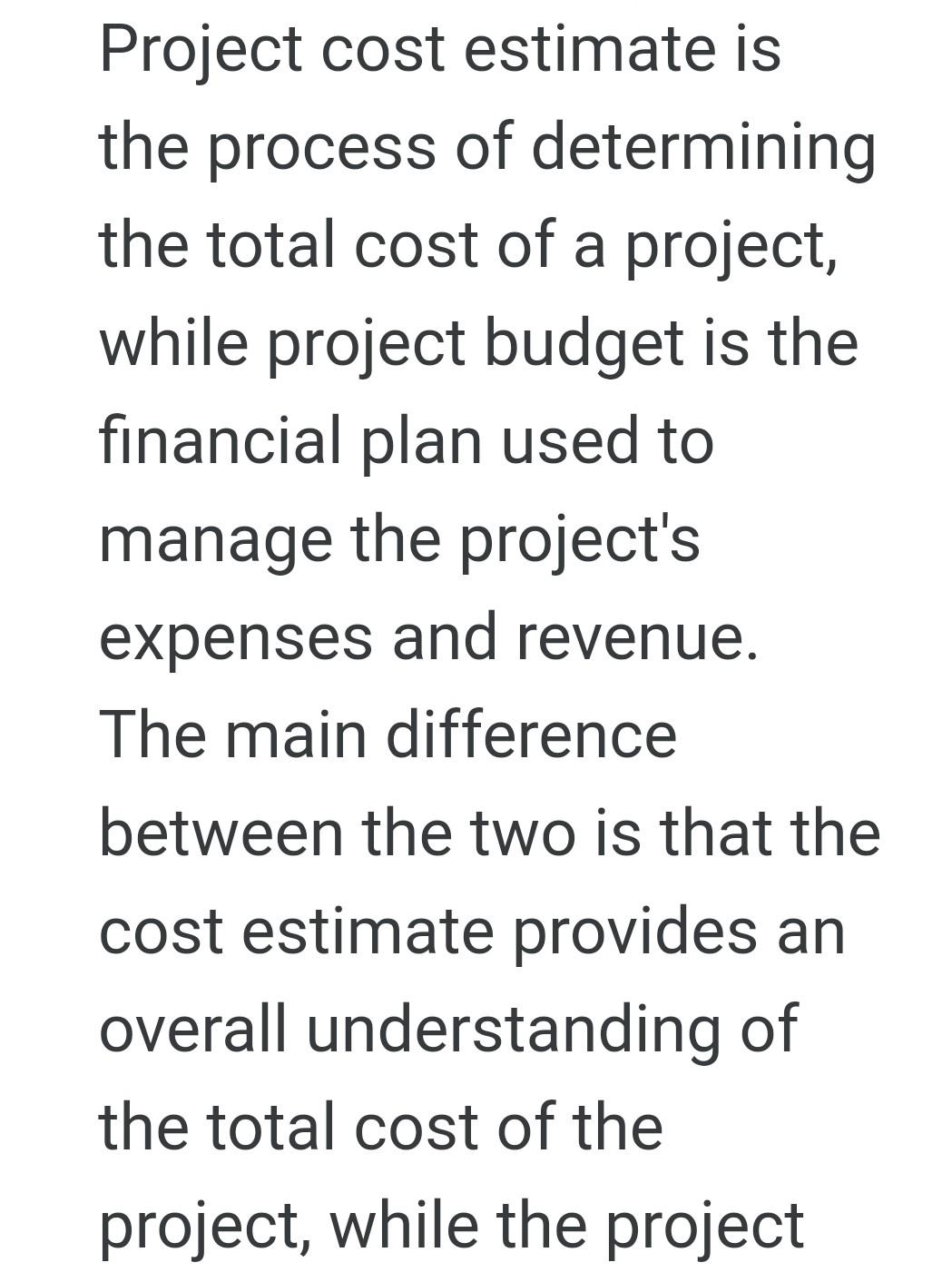 Project Cost Estimate Is The Process Of Determining Chegg