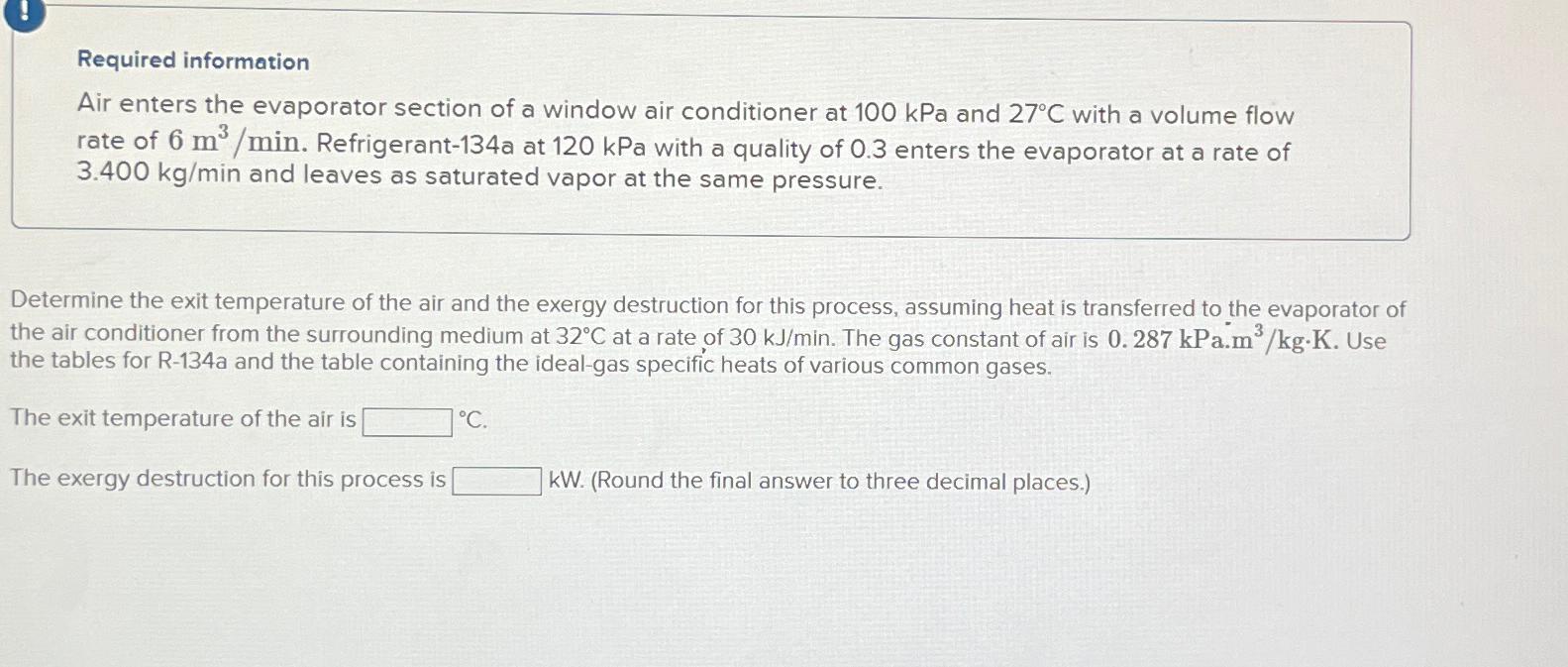 Required InformationAir Enters The Evaporator Section Chegg