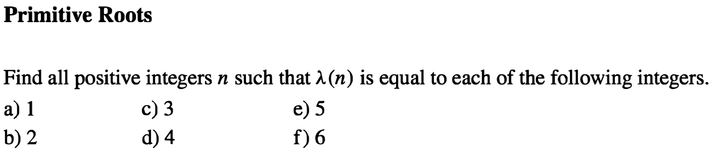 Solved Primitive RootsFind All Positive Integers N Such Chegg