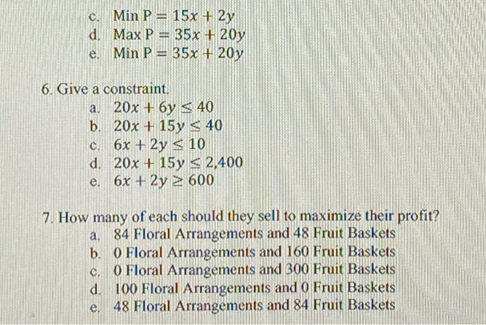 Solved A Gift For You Makes Floral Arrangements And Fruit Chegg