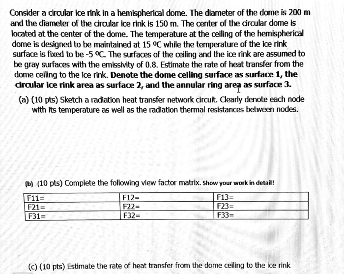 Solved Consider A Circular Ice Rink In A Hemispherical Dome Chegg