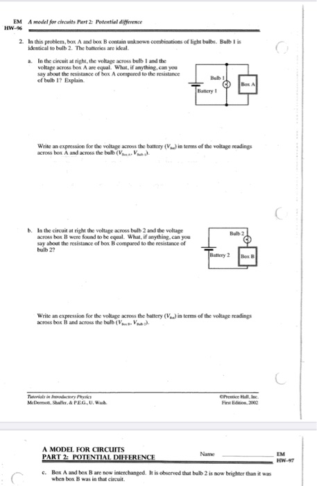 Em A Model For Circuits Part Potential Difference Chegg