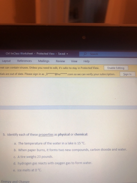 Solved Ch1 InClass Worksheet Protected View Saved Chegg