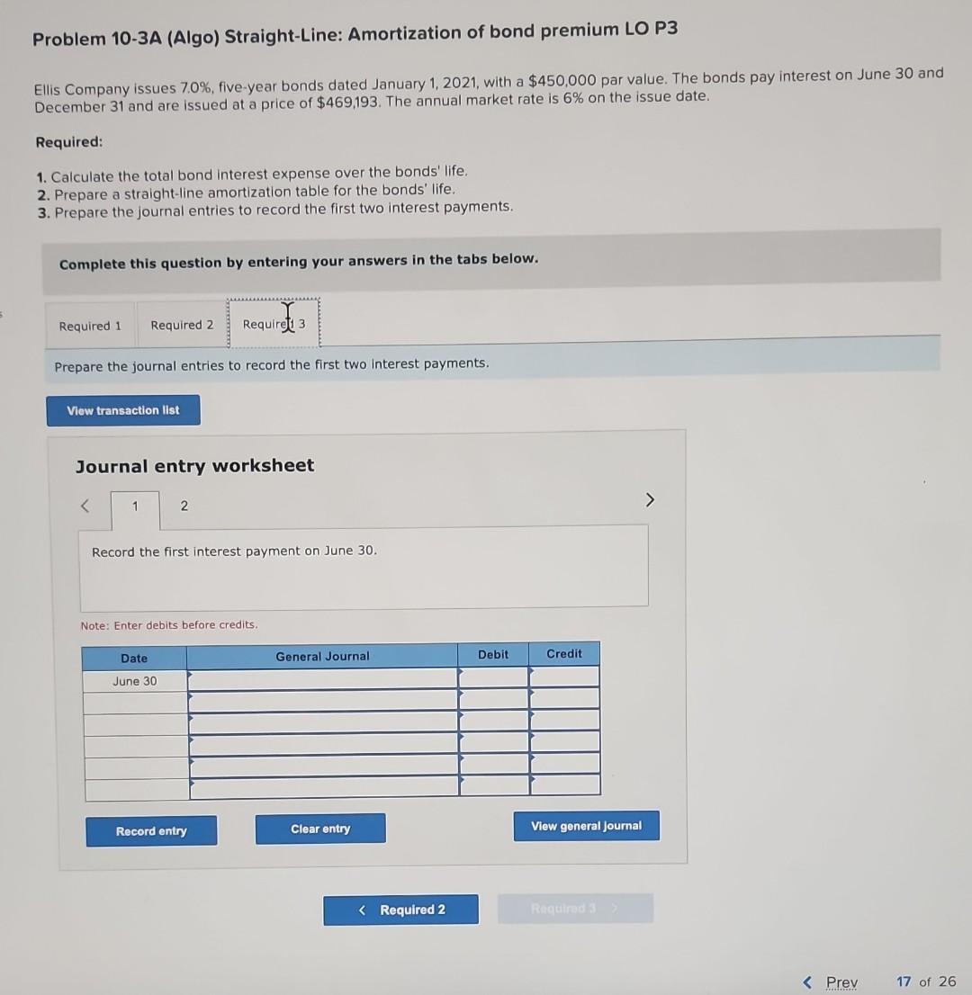 Solved Problem 10 3A Algo Straight Line Amortization Of Chegg