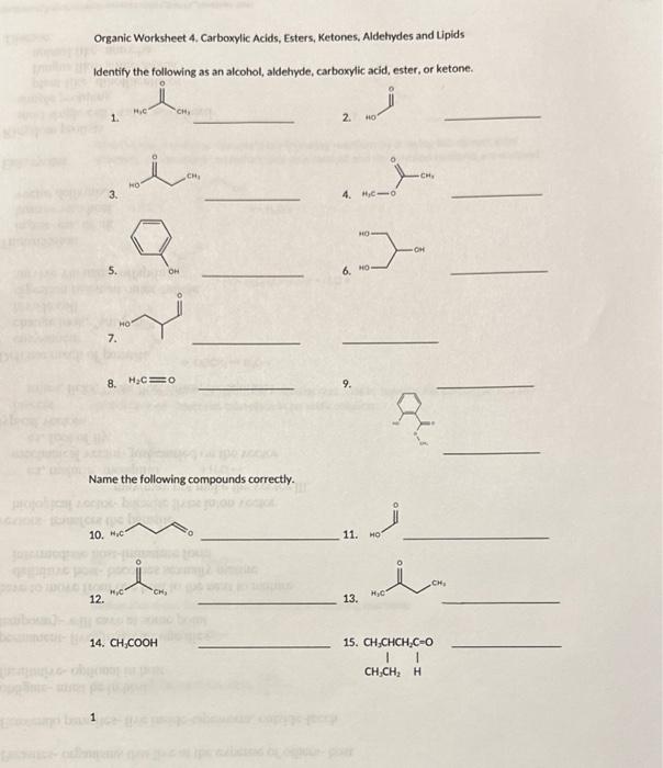 Solved Organic Worksheet 4 Carboxylic Acids Esters Chegg