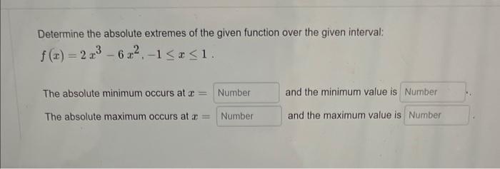 Solved Determine The Absolute Extremes Of The Given Function Chegg