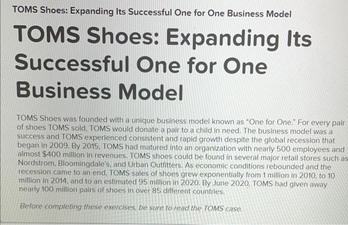 Solved Toms Shoes Expanding Its Successful One For One Chegg