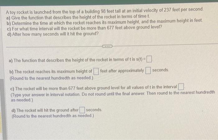 Solved A Toy Rocket Is Launched From The Top Of A Building Chegg