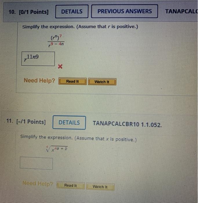 Solved 10 0 1 Points DETAILS PREVIOUS ANSWERS TANAPCALC Chegg