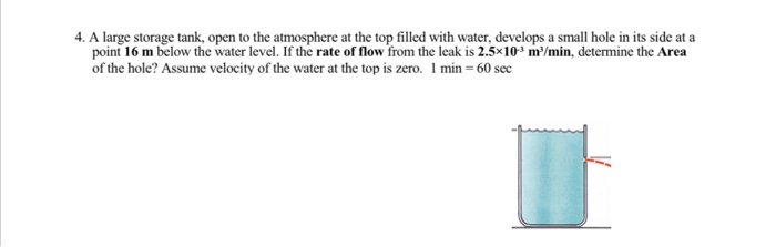 Solved A Large Storage Tank Open To The Atmosphere At Chegg