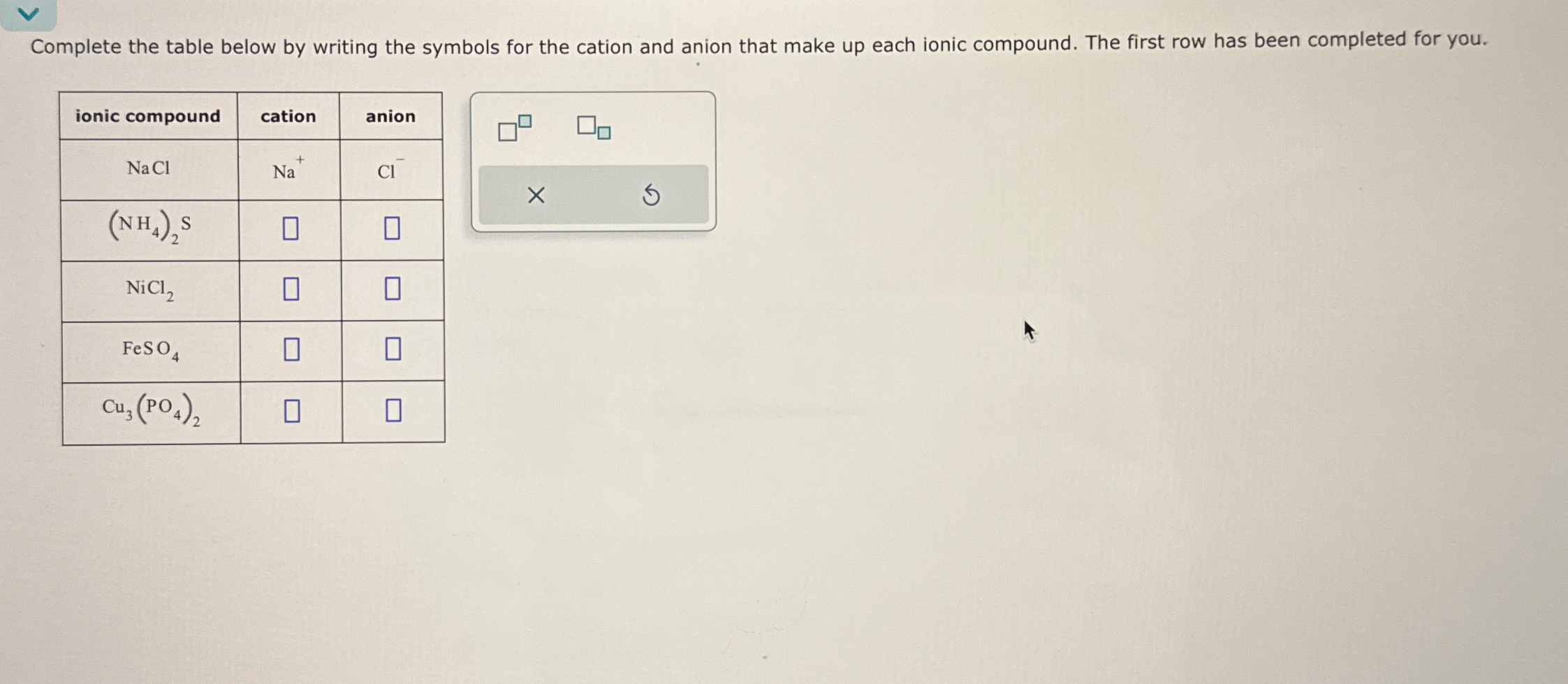 Solved Complete The Table Below By Writing The Symbols For Chegg