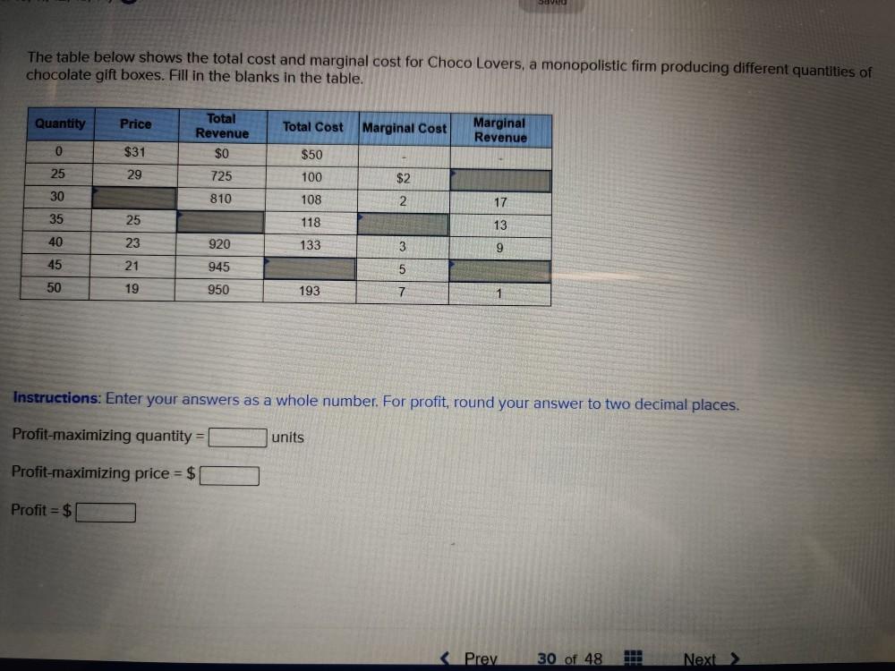 Solved The Table Below Shows The Total Cost And Marginal Chegg