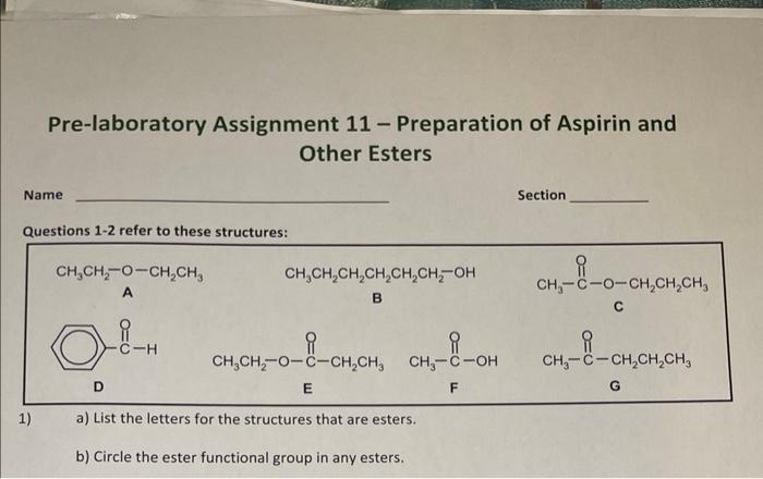 Solved Pre Laboratory Assignment Preparation Of Aspirin Chegg