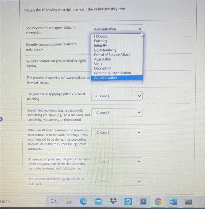 Solved Match The Following Descriptions With The Cyber Chegg