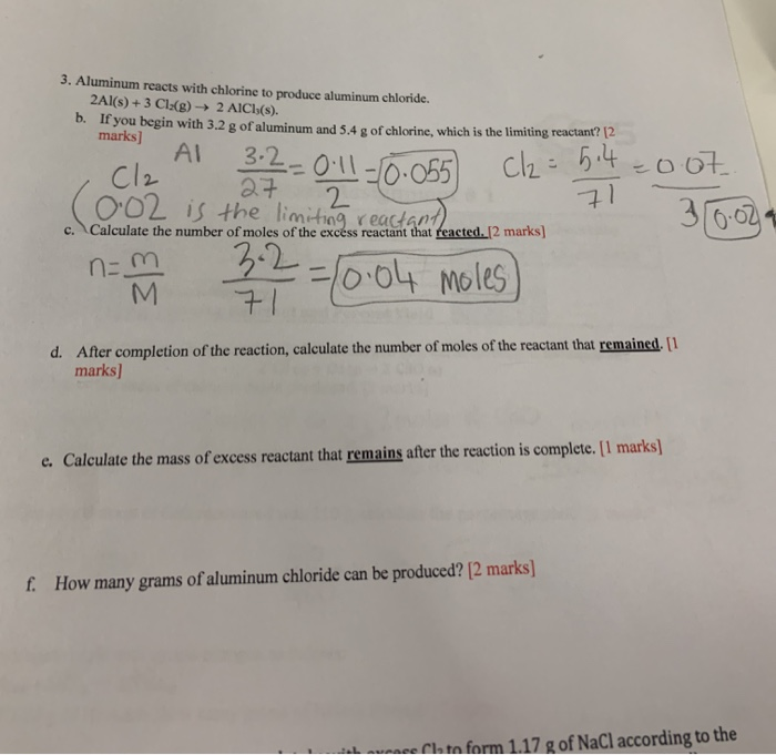 Solved Aluminum Reacts With Chlorine To Produce Aluminum Chegg