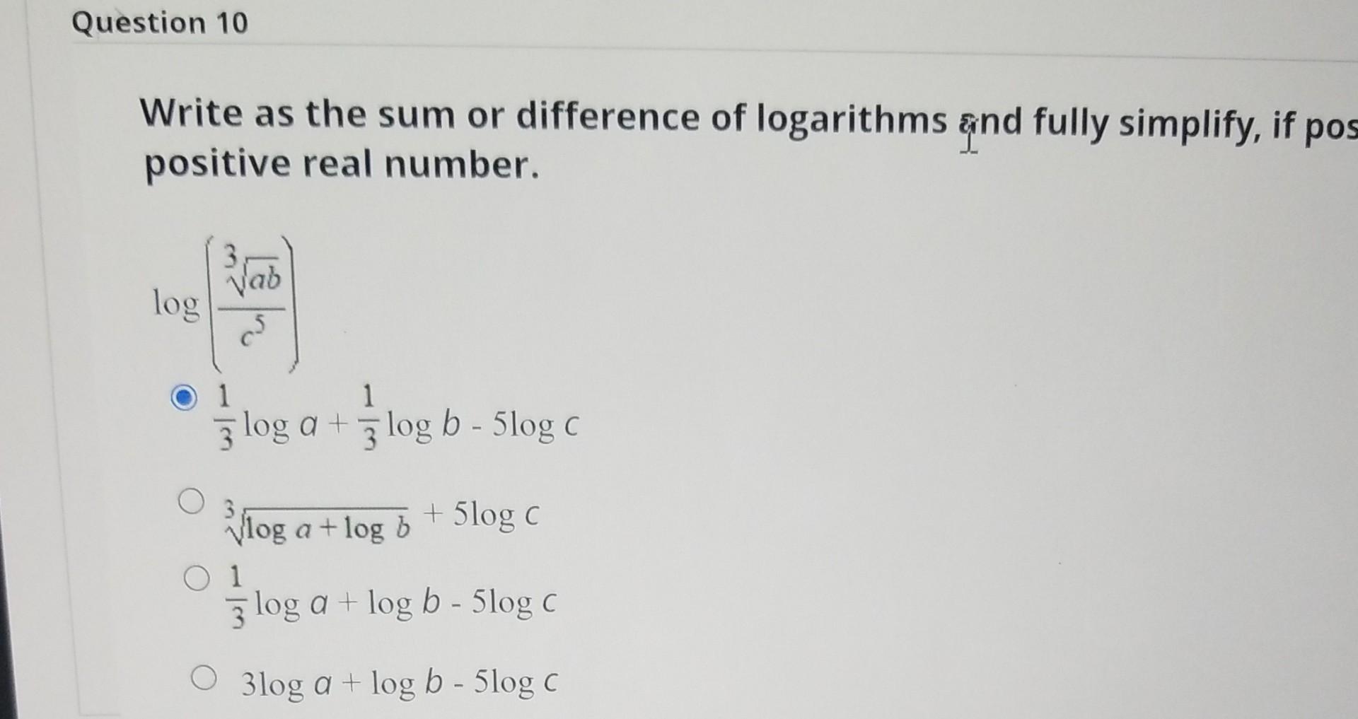 Solved Write The Logarithm As A Sum Or Difference Of Chegg