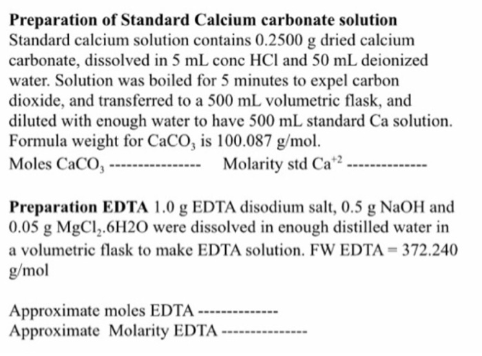 Solved Preparation Of Standard Calcium Carbonate Solution Chegg