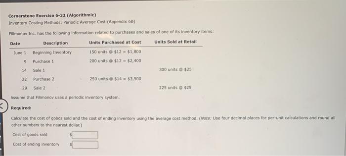 Solved Cornerstone Exercise 6 32 Algorithmic Inventory Chegg