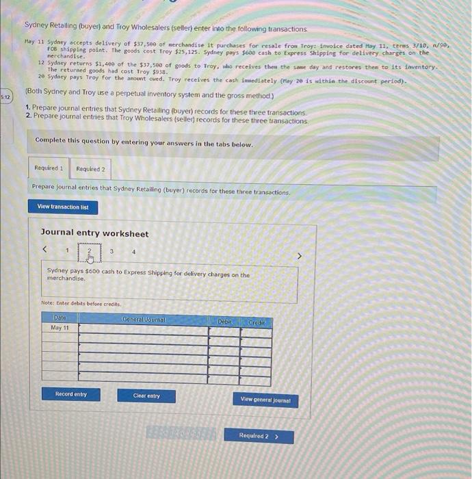 Solved Sydney Retaling Buyei And Troy Wholesalers Seller Chegg