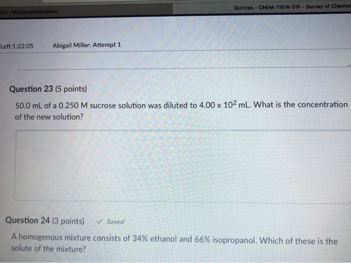 Solved Quizzes CHEM 1151K 01F Survey Of Chemist Out Chegg