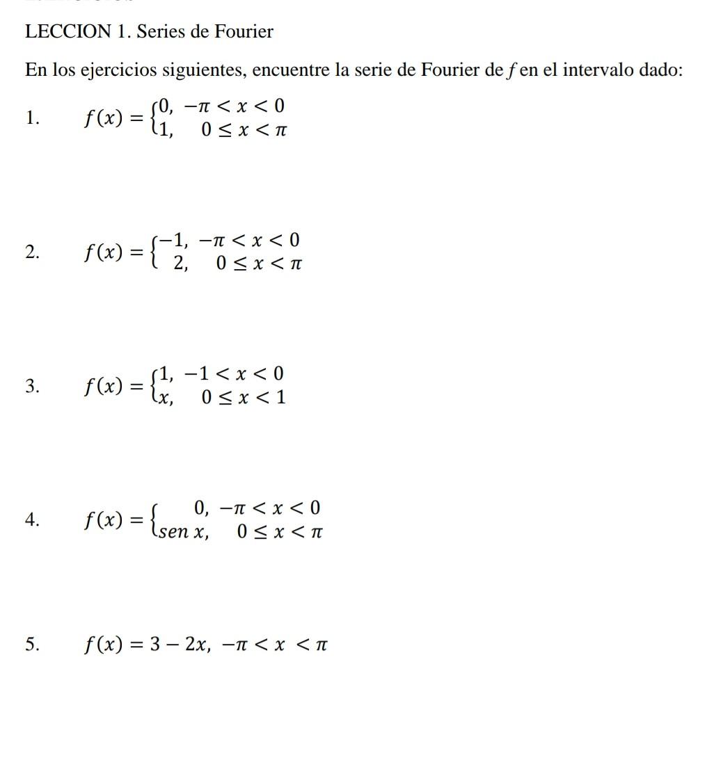 Solved LECCION 1 Series De Fourier En Los Ejercicios Chegg