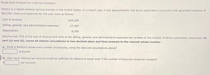 Solved Break Even Analysis For A Service Company Rotelco Is Chegg