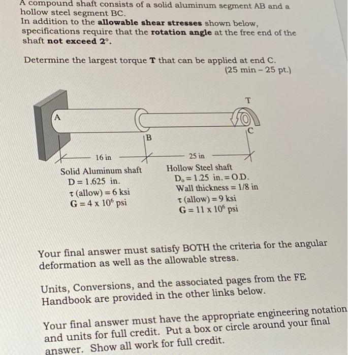 Solved A A Compound Shaft Consists Of A Solid Aluminum Chegg