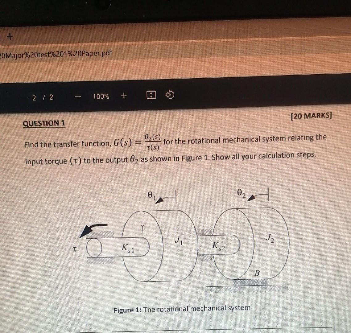 Find the transfer function G s τ s θ2 s for the Chegg