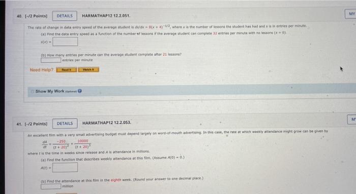 Solved MY 40 2 Points DETAILS HARMATHAP 12 12 2 051 Chegg