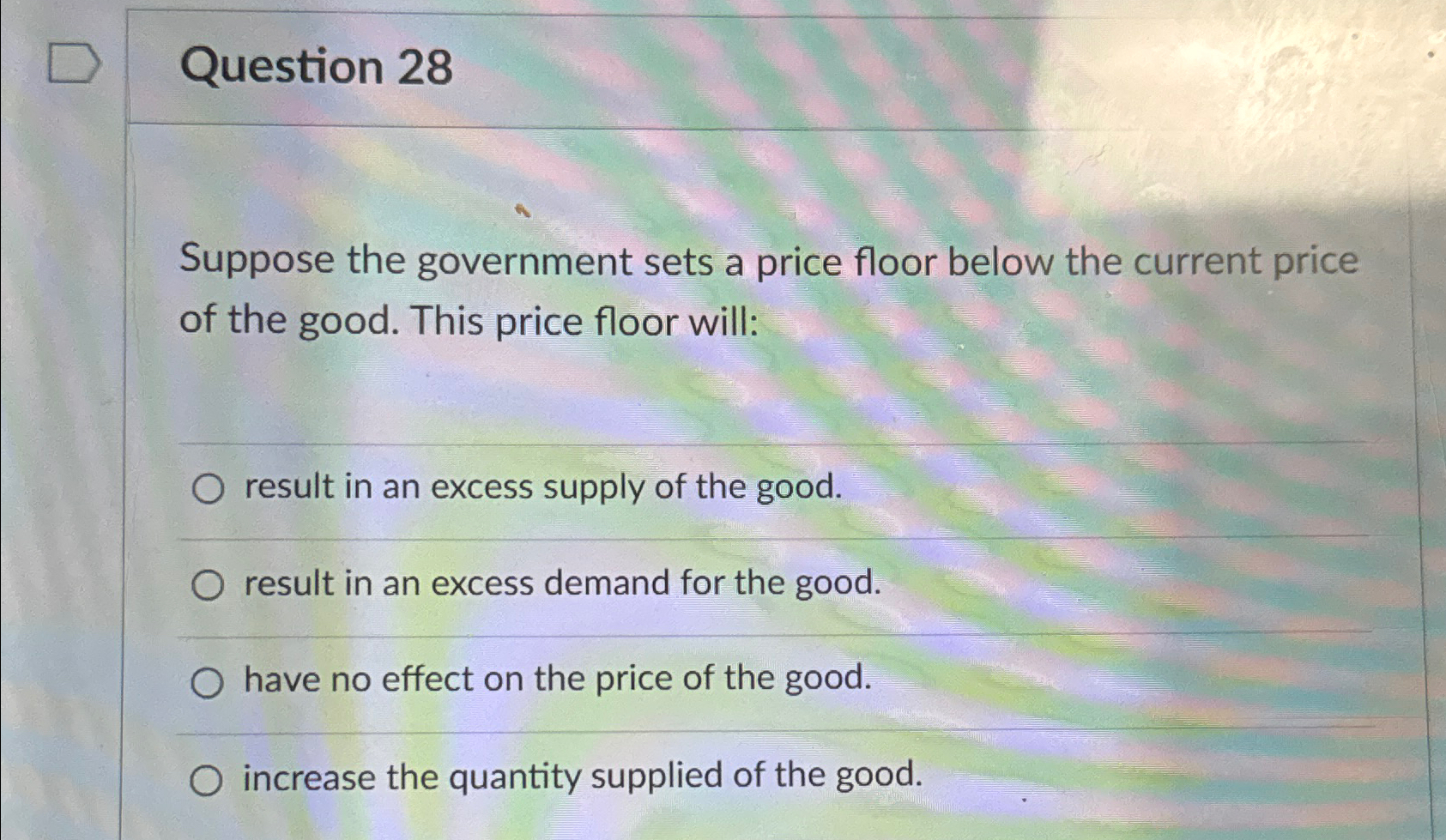 Solved Question 28Suppose The Government Sets A Price Floor Chegg