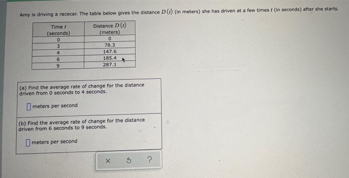 Solved Amy Is Driving A Racecar The Table Below Gives The Chegg