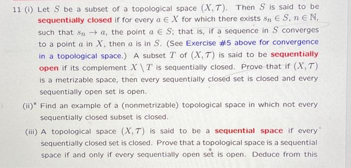 Solved 11 I Let S Be A Subset Of A Topological Space Chegg